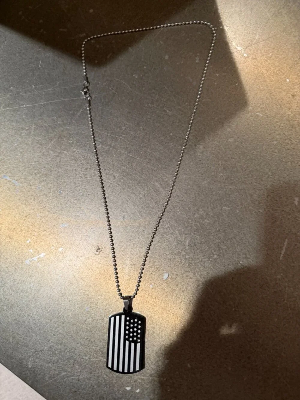 Necklace Flag Lords Prayer Ball Beaded Chain 23 inches